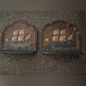 Vintage cast iron sailing ship bookends